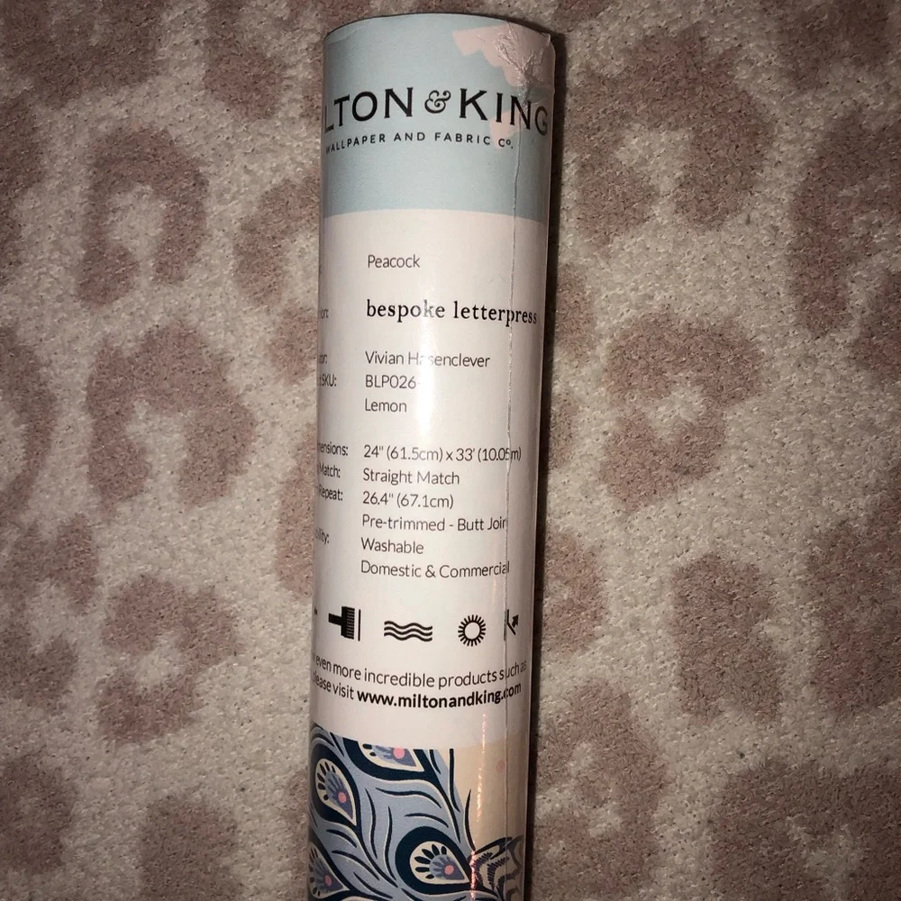 New Anthropologie Home Decor Milton & King Lemon Peacock Wallpaper Wall Paper